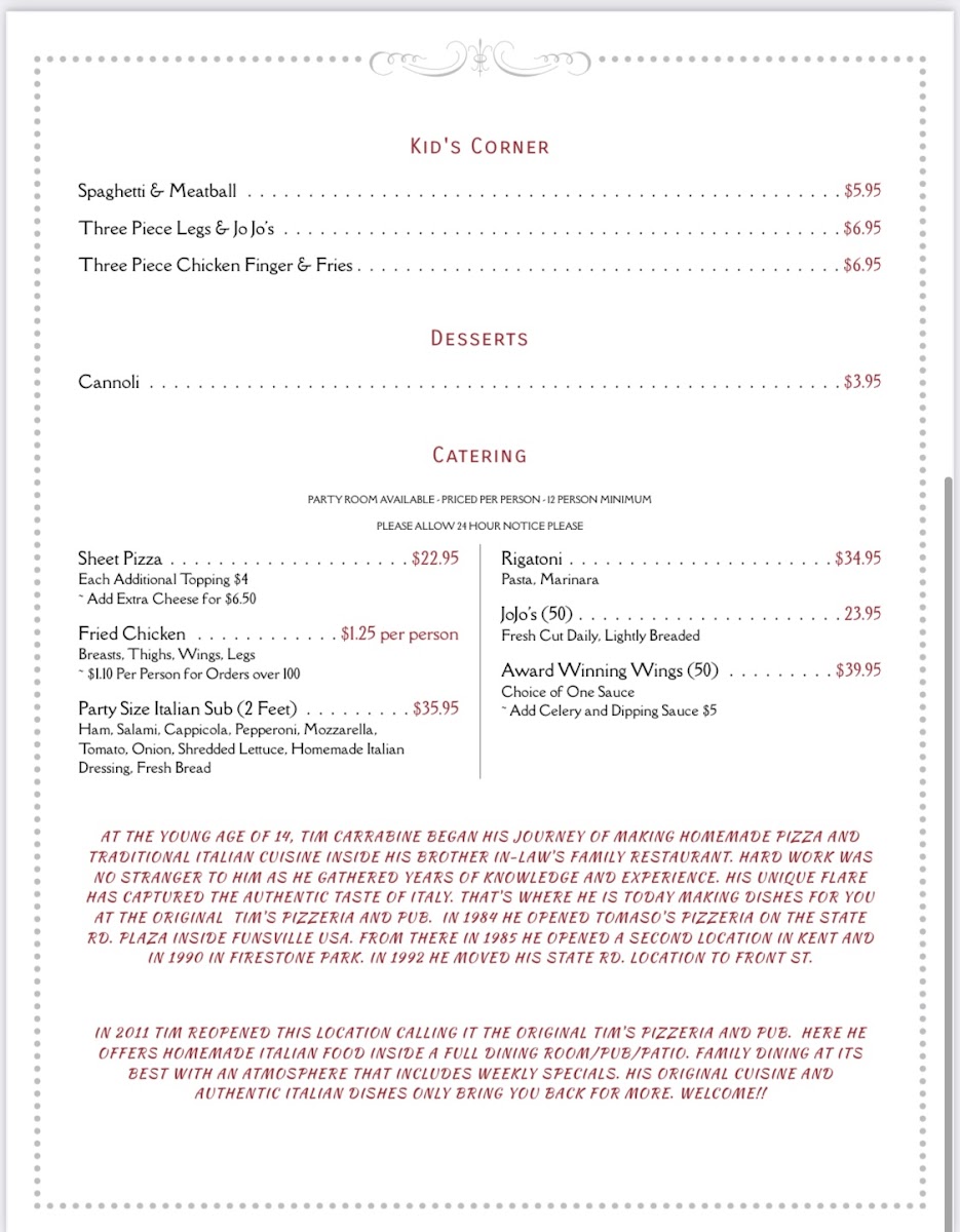 Menu Tim's Pizzeria And Pub-6