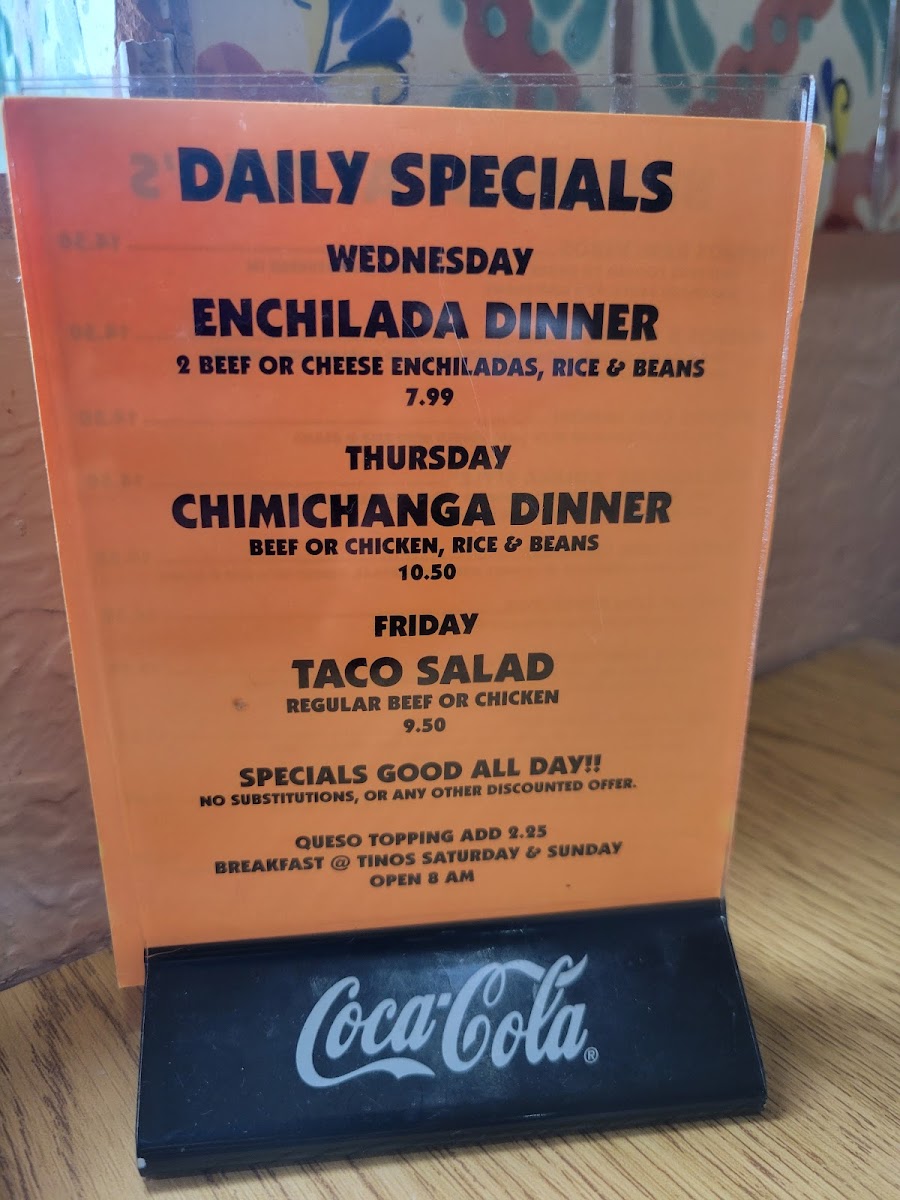 Menu Tino's Too Mexican Restaurant-1
