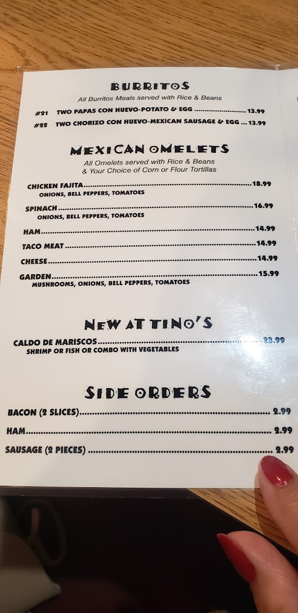 Menu Tino's Too Mexican Restaurant-7