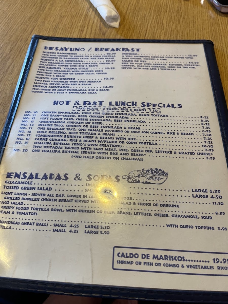 Menu Tino's Too Mexican Restaurant-9