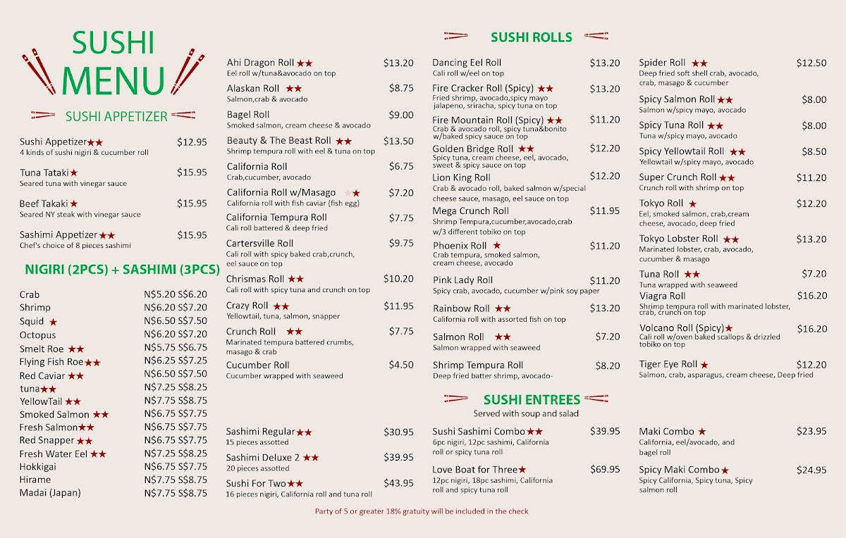 Menu Tokyo Japanese Seafood & Steak House-1