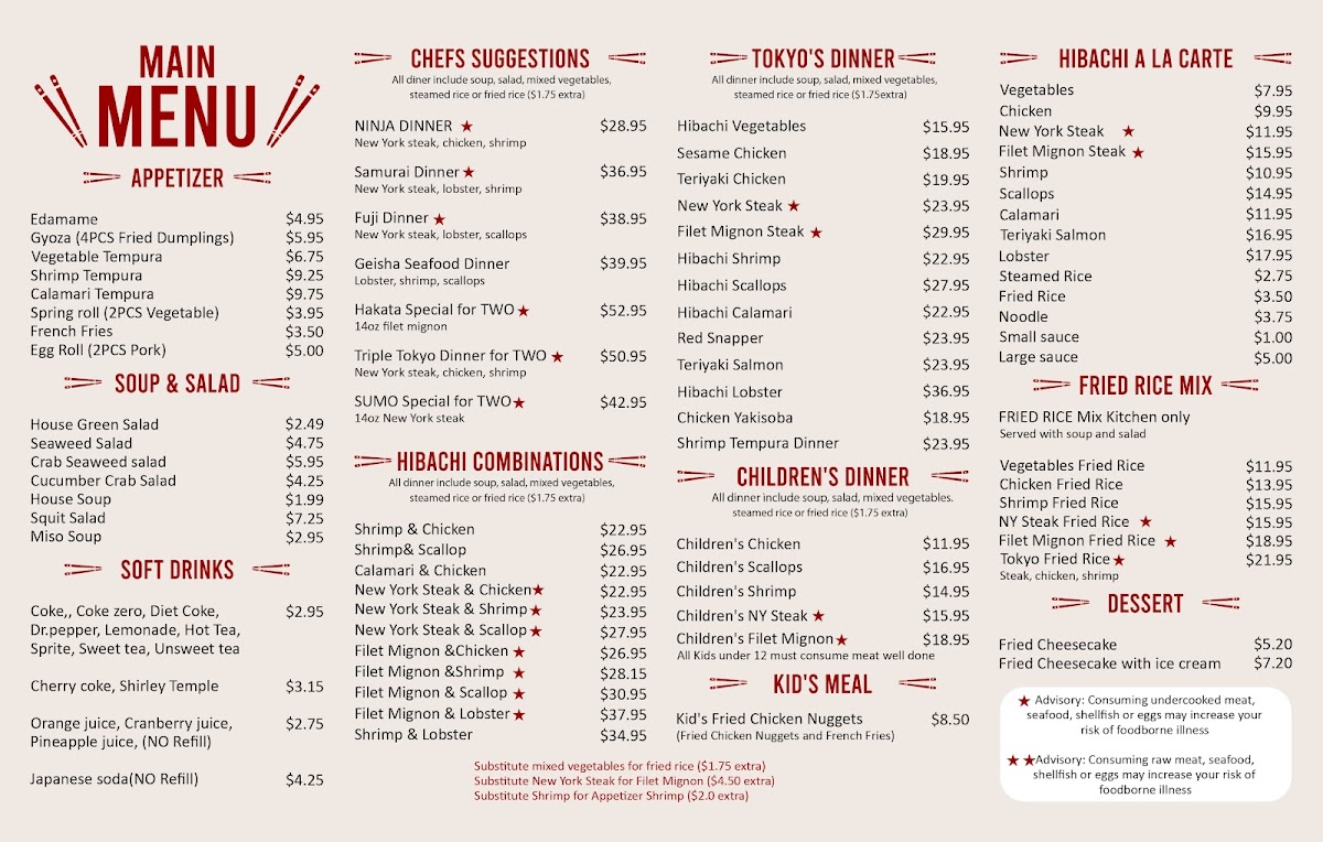 Menu Tokyo Japanese Seafood & Steak House-2