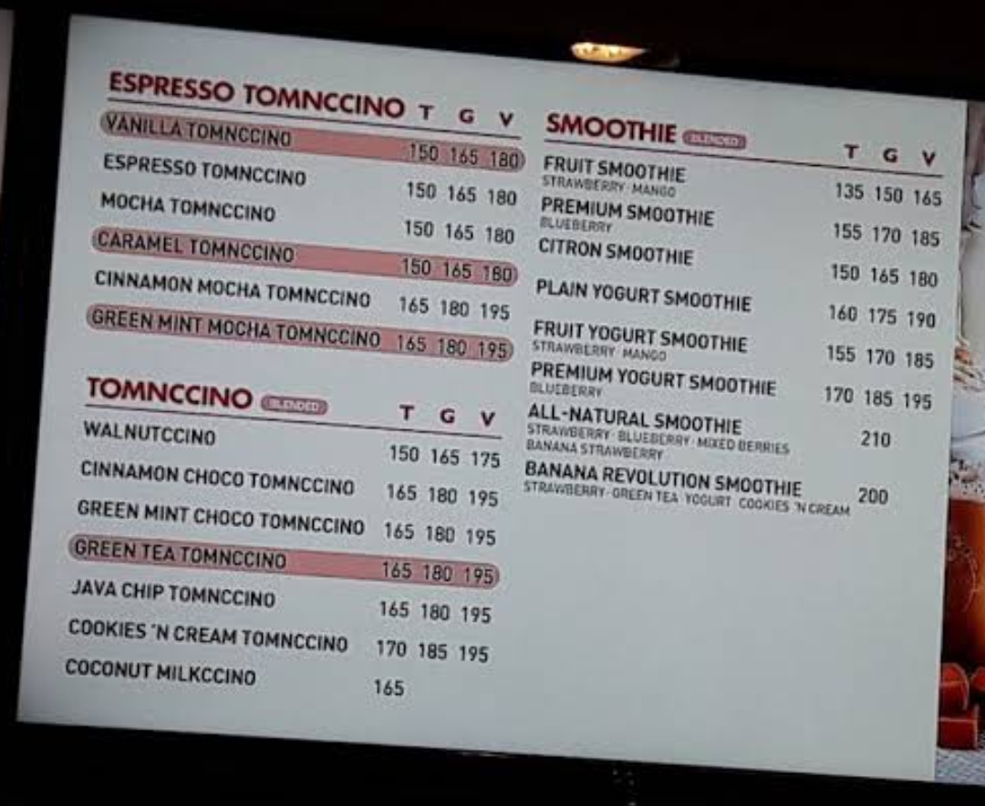 Menu Tom N Toms Coffee - Zamboanga-1