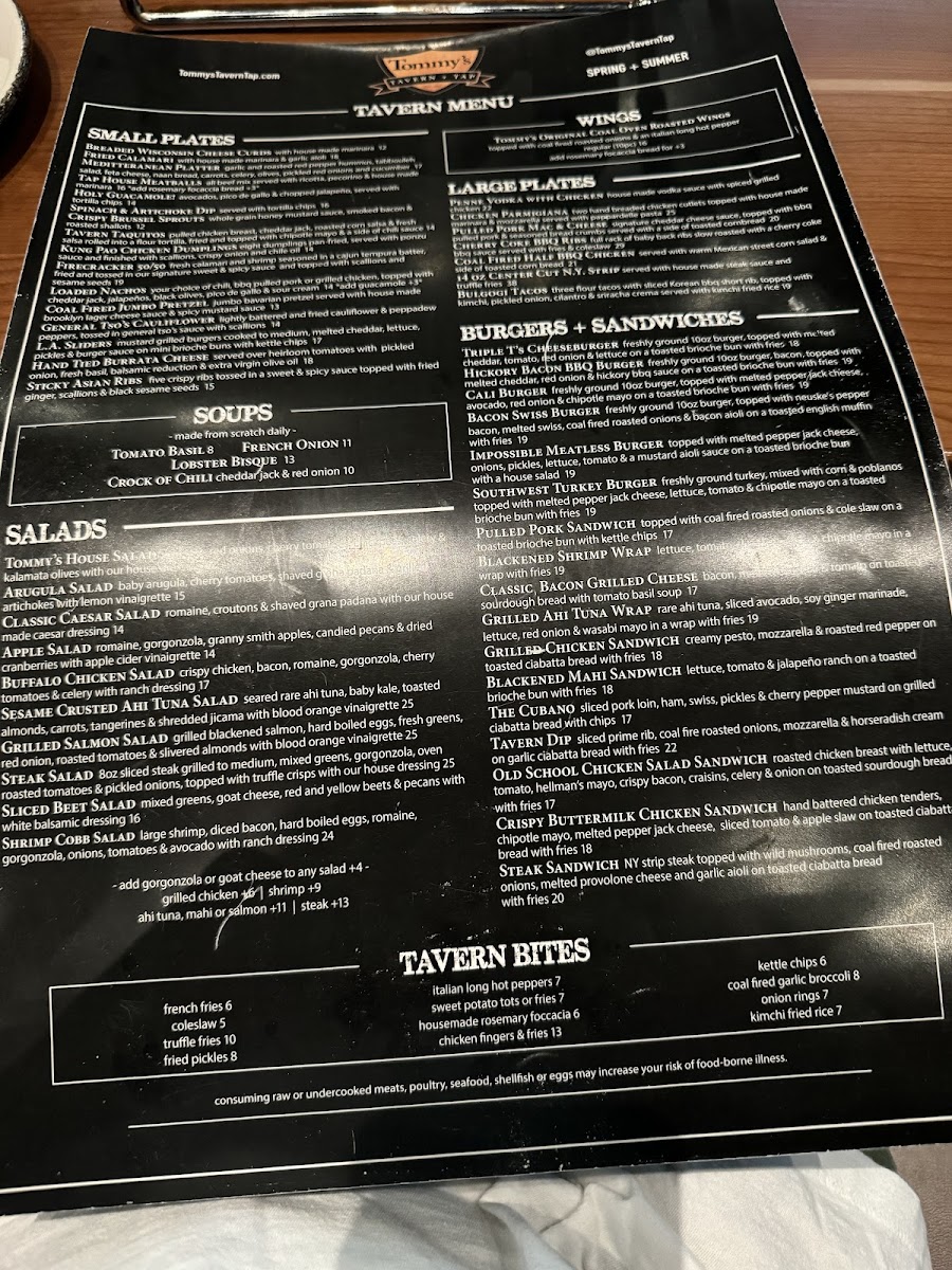 Menu Tommy's Tavern + Tap-10
