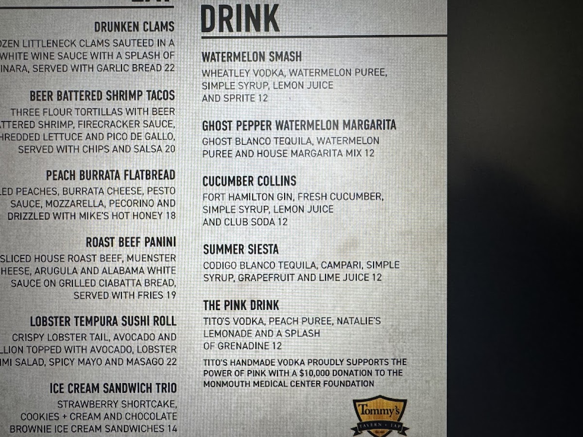 Menu Tommy's Tavern + Tap-2