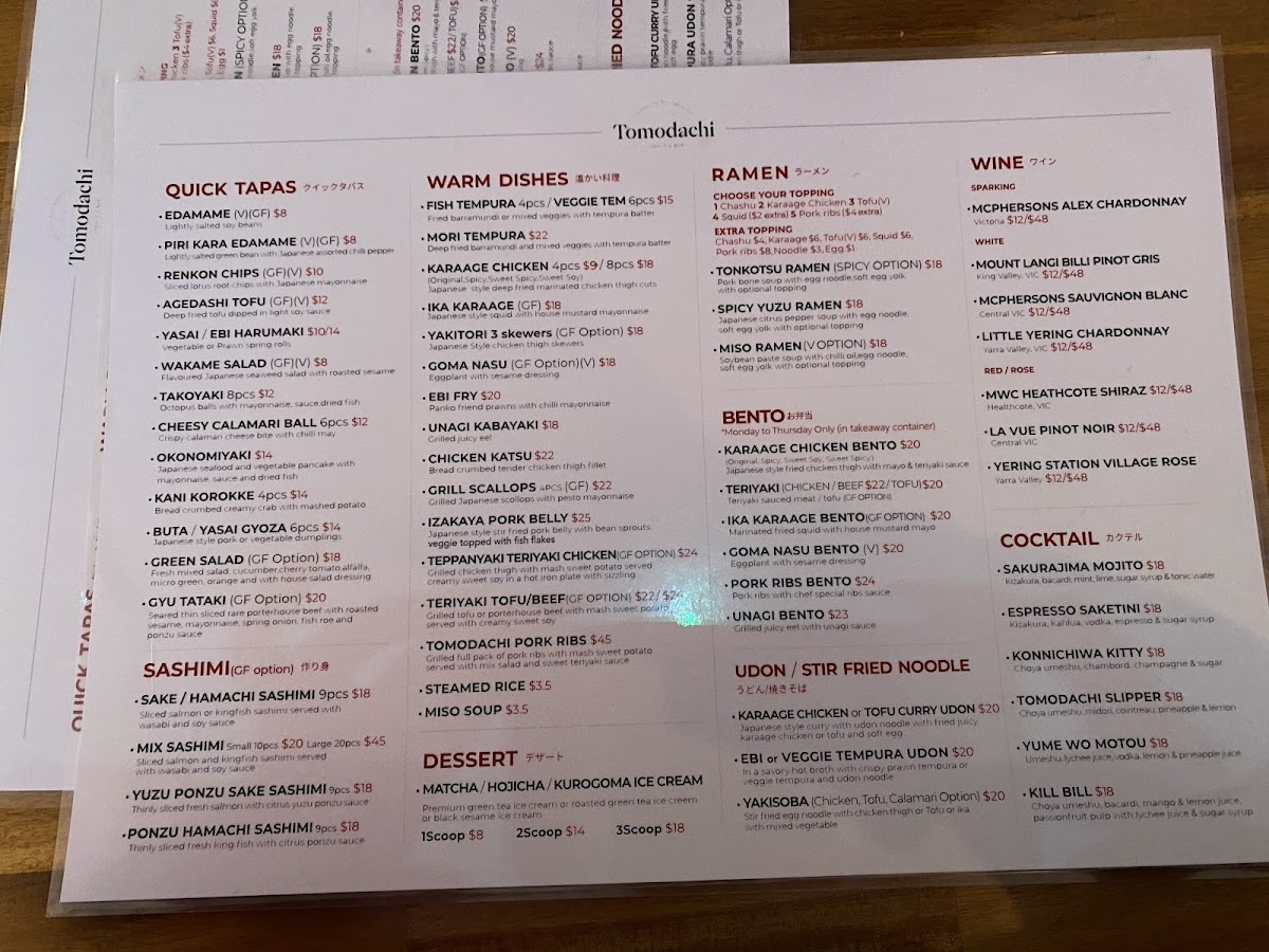 Menu Tomodachi Izakaya & Bar-1