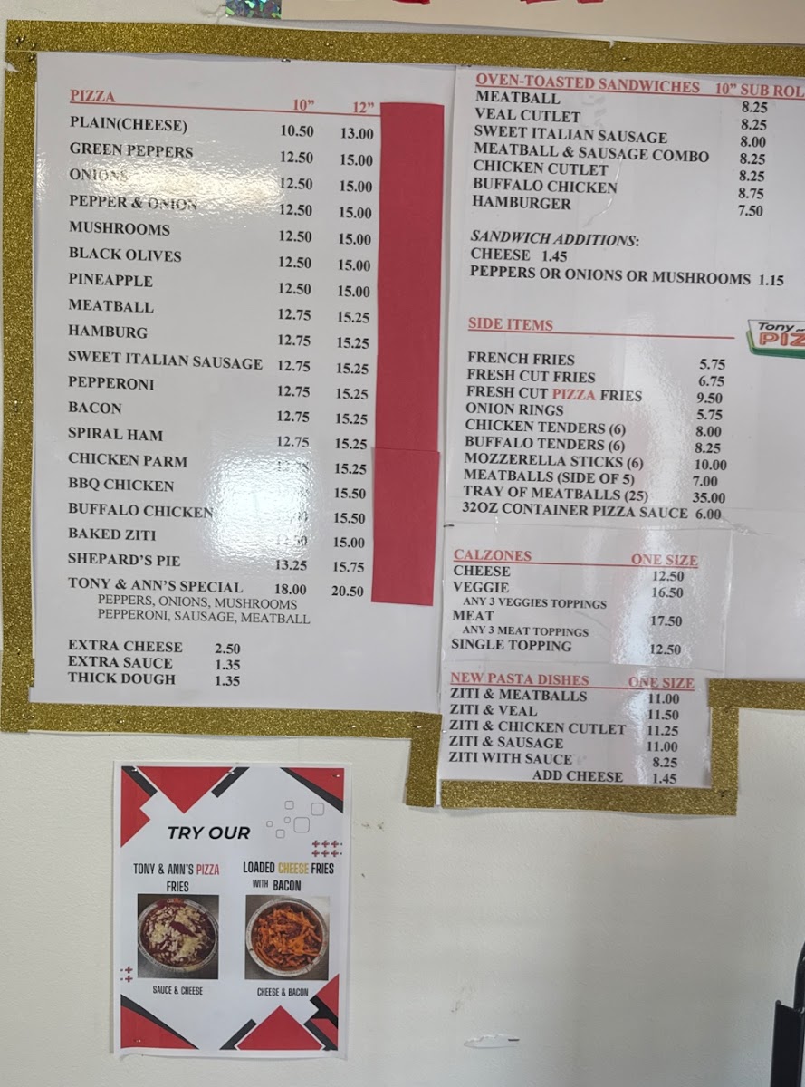 Menu Tony & Ann's Pizza-1