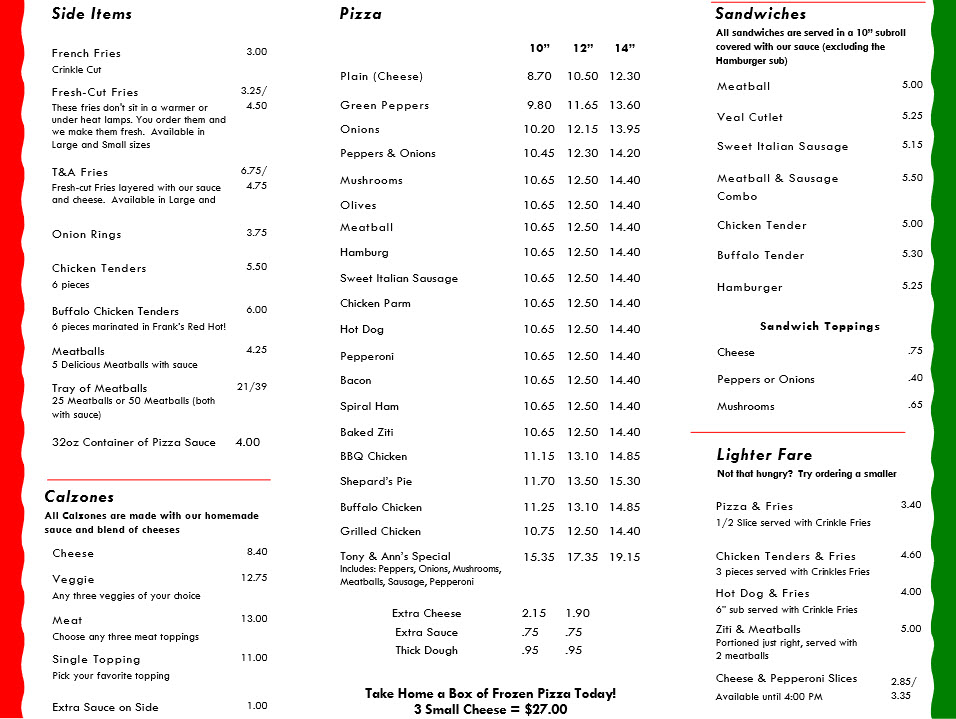 Menu Tony & Ann's Pizza-2