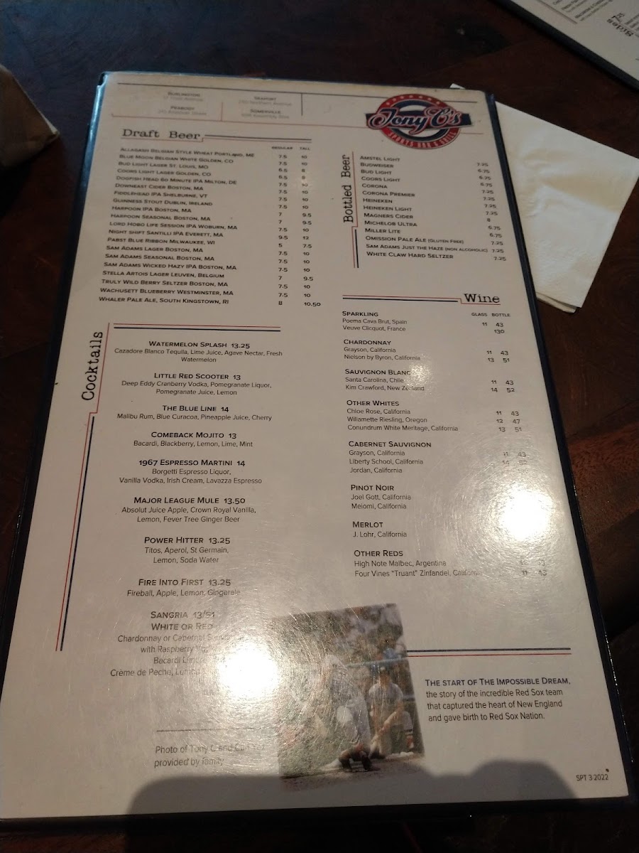 Menu Tony C’S Seaport-8