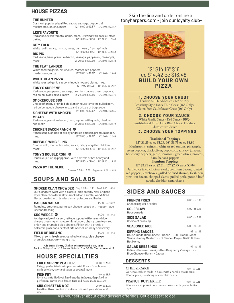 Menu Tony Harper's Pizza & Clam Shack-1