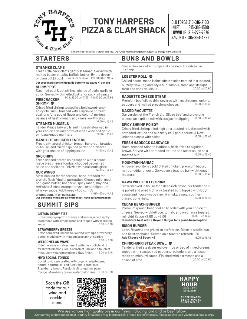 Menu Tony Harper's Pizza & Clam Shack-2