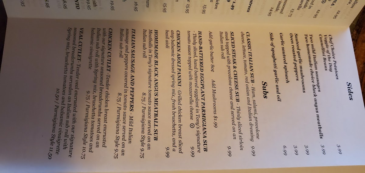 Menu Tony's Italian Grill-1
