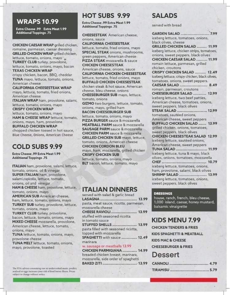 Menu Tony’S Pizza & Italian Family Restaurant-1