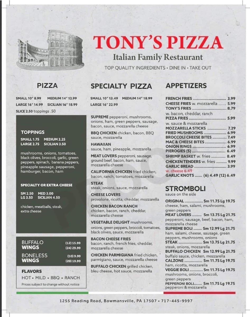 Menu Tony’S Pizza & Italian Family Restaurant-2