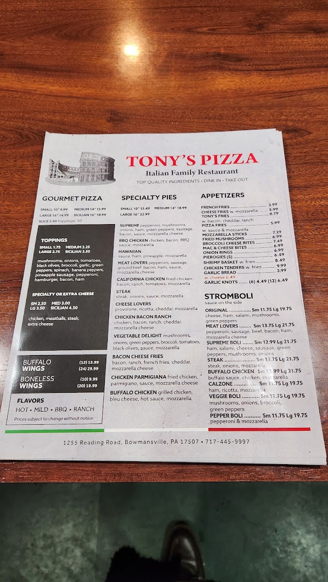 Menu Tony’S Pizza & Italian Family Restaurant-4