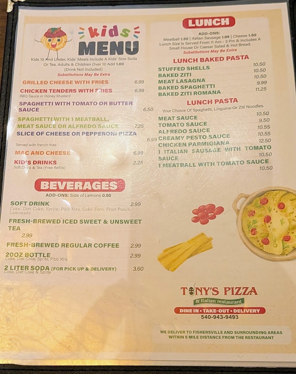 Menu Tony's Pizza & Italian Restaurant-2