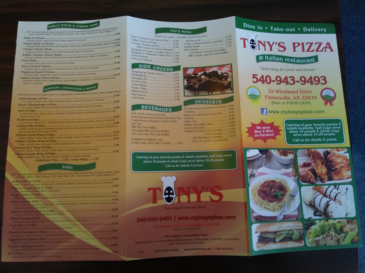 Menu Tony's Pizza & Italian Restaurant-8