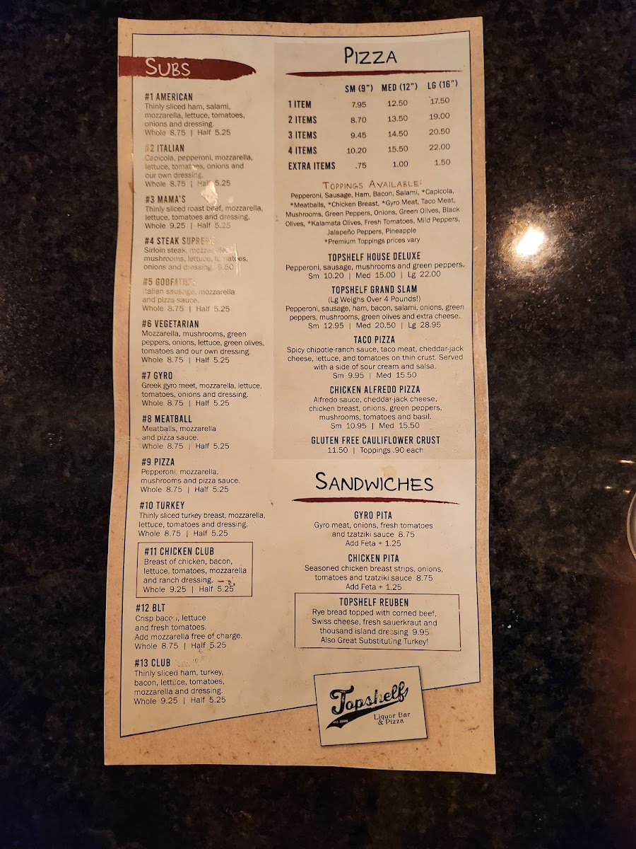 Menu Topshelf Liquor Bar & Pizza-1