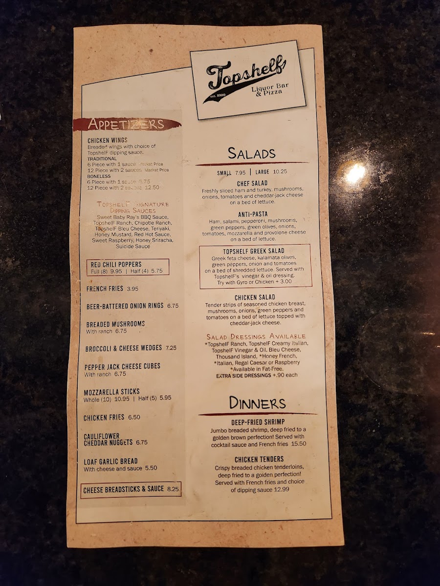 Menu Topshelf Liquor Bar & Pizza-2