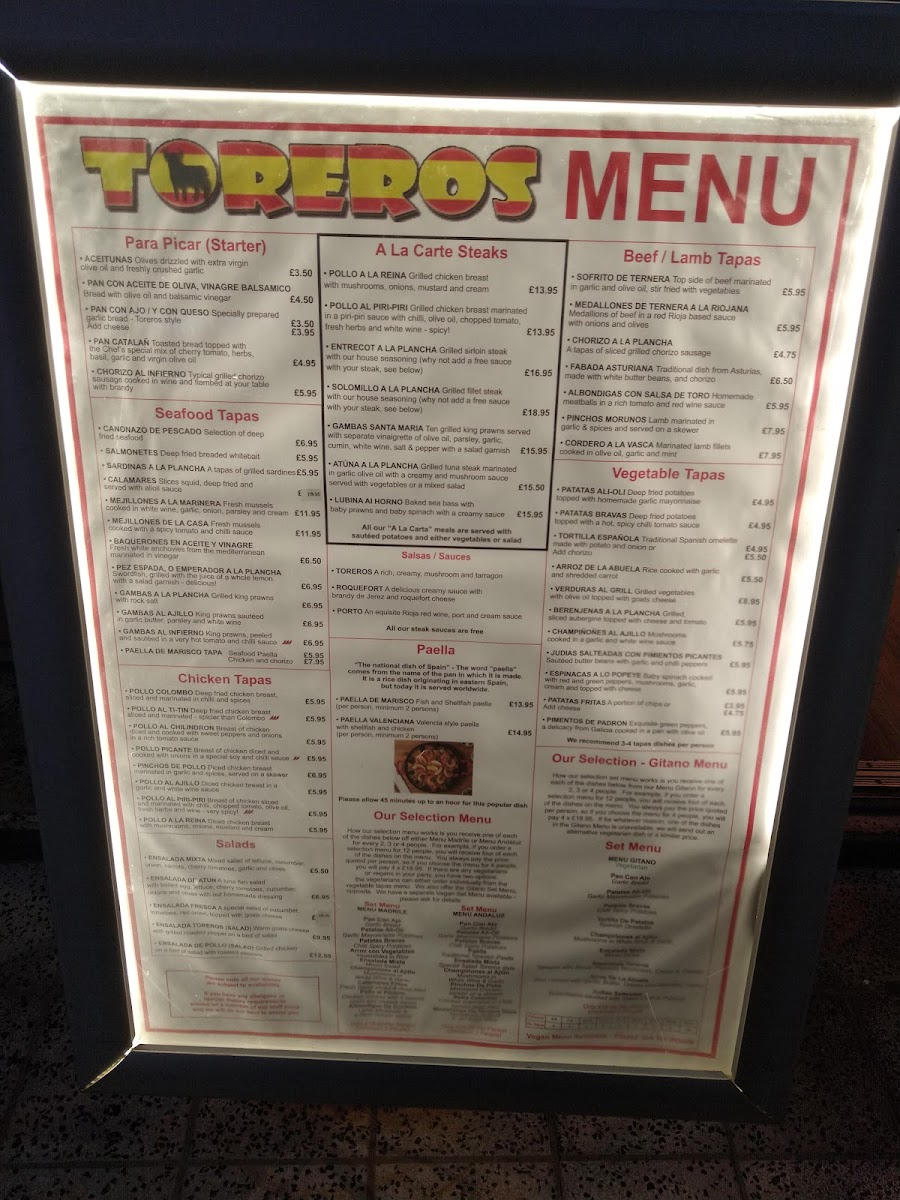 Menu Toreros Eastbourne-1