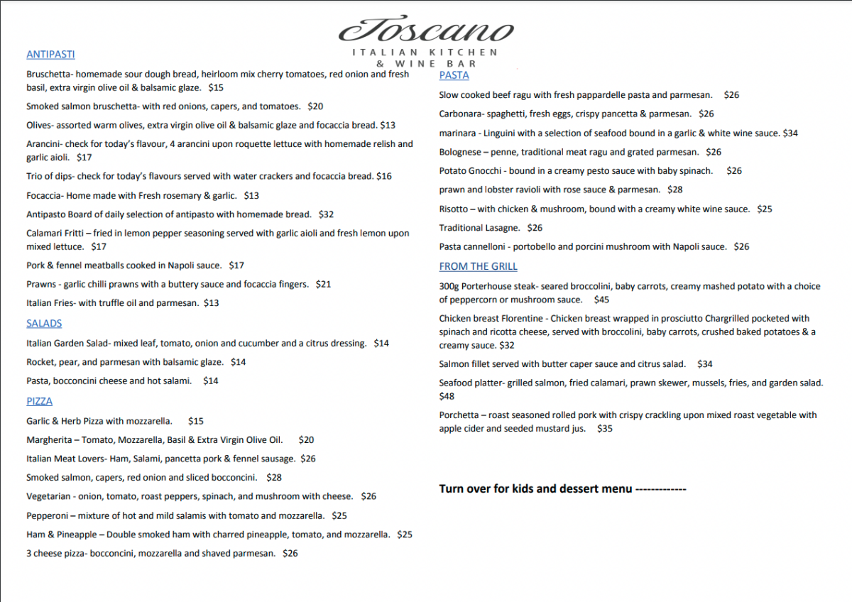 Menu Toscano Italian Kitchen & Wine Bar-1