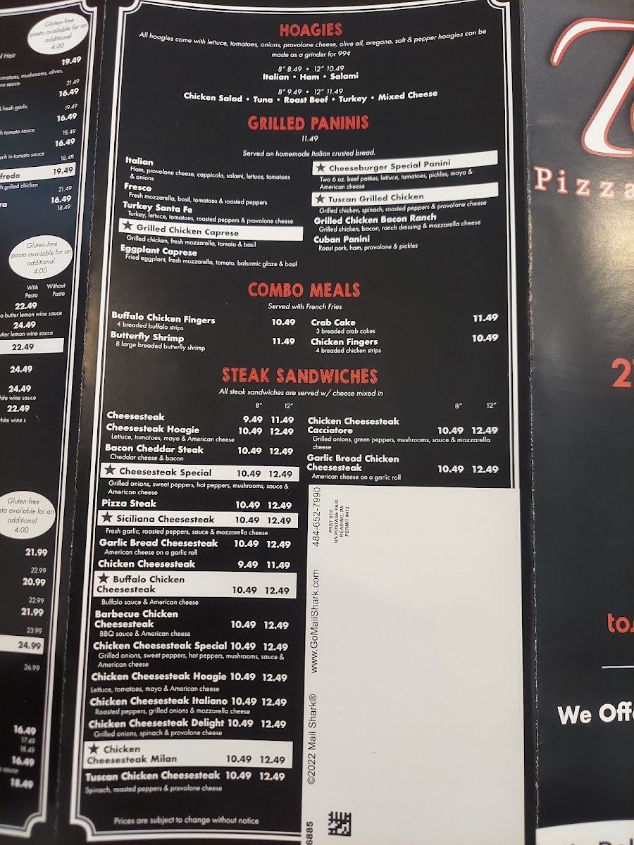 Menu Tosco's Pizza & Restaurant-1