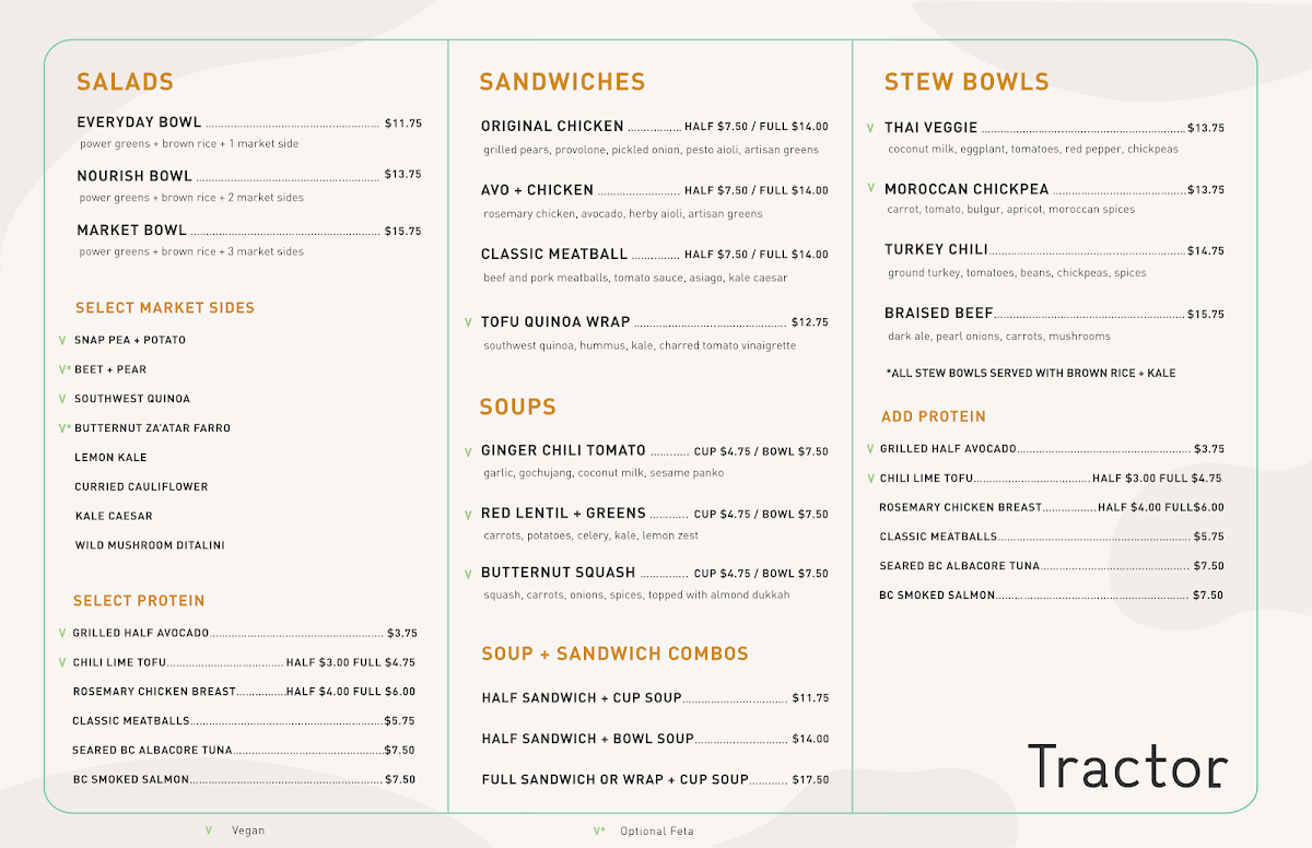 Menu Tractor Everyday Healthy Foods - Marine Building-1