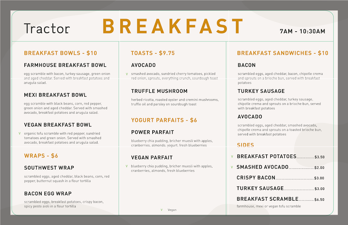 Menu Tractor Everyday Healthy Foods - Pender & Granville-1