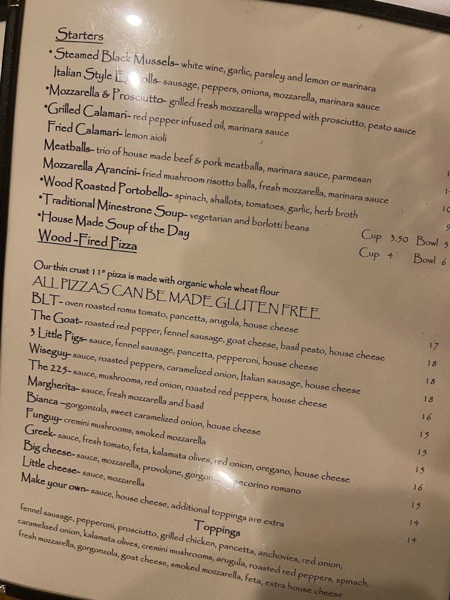Menu Trattoria 225-4
