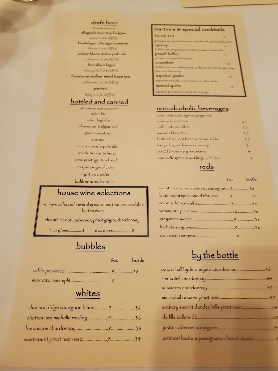 Menu Trattoria 225-6