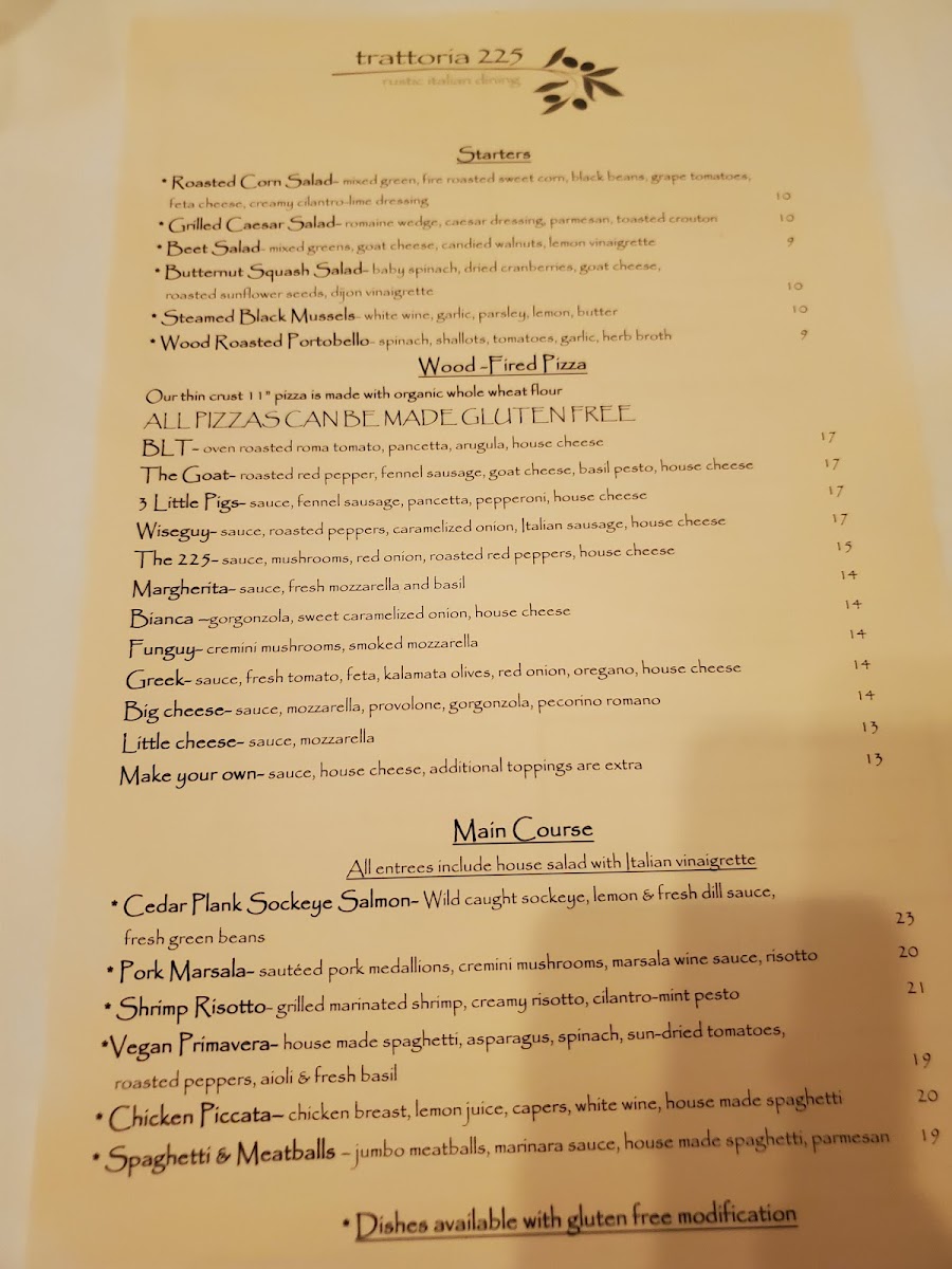 Menu Trattoria 225-7