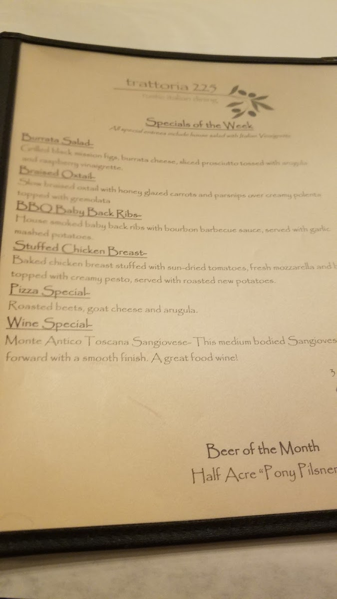 Menu Trattoria 225-8