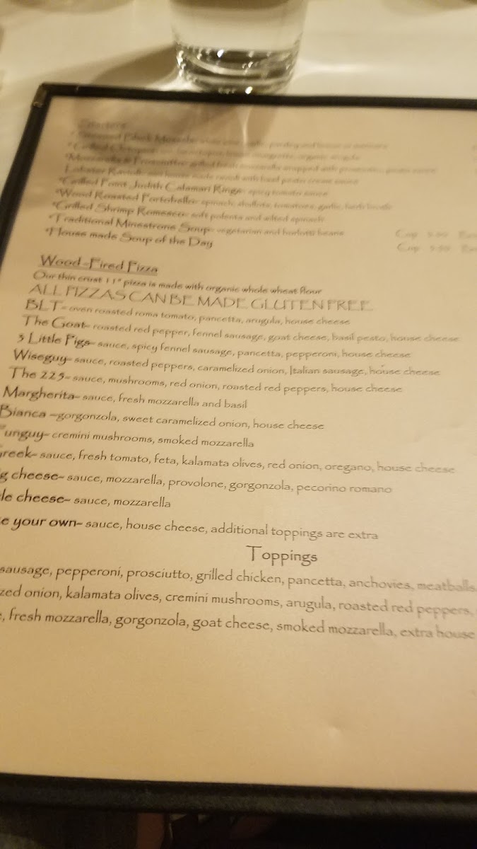 Menu Trattoria 225-9