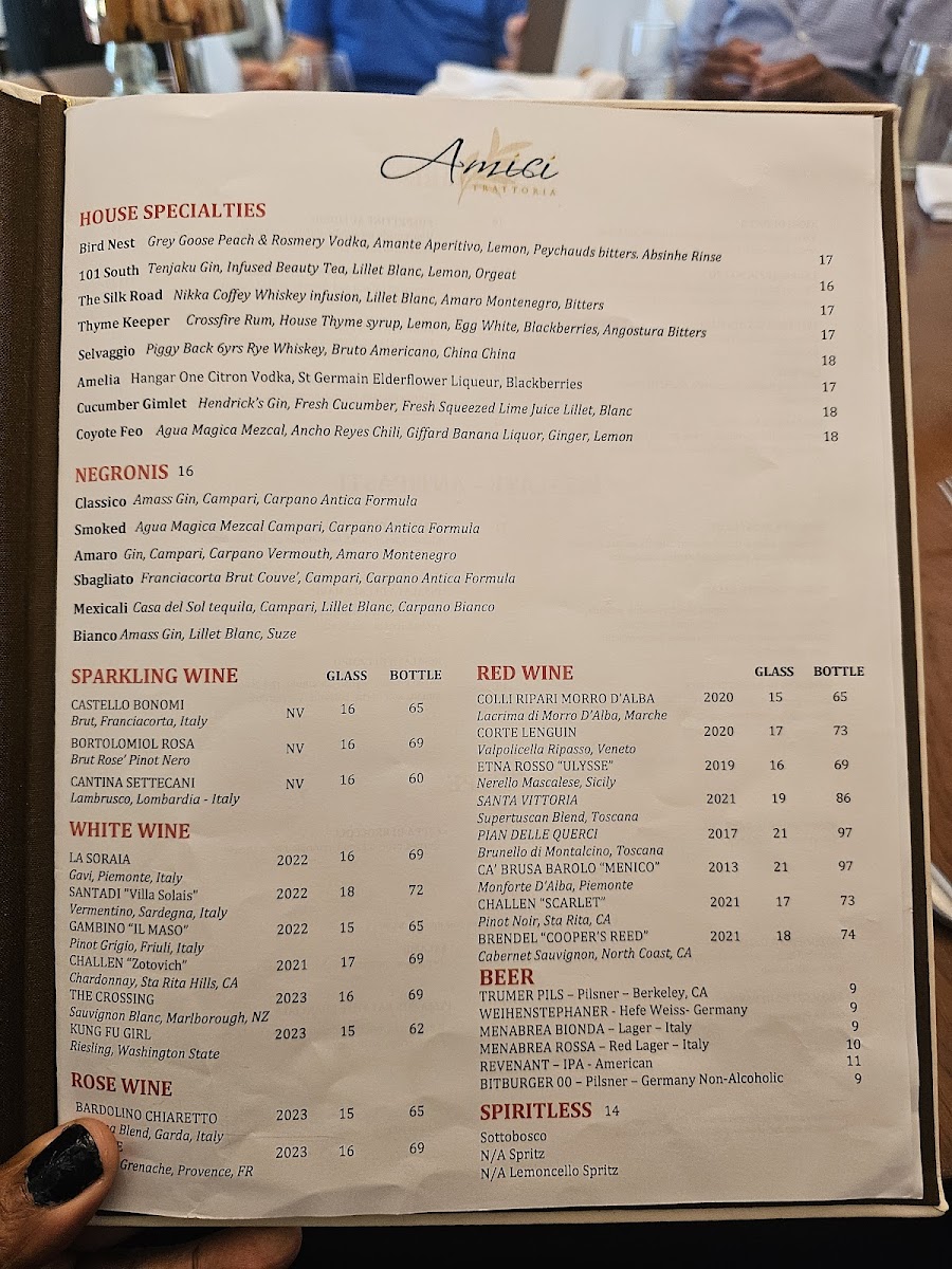 Menu Trattoria Amici At The Americana At Brand-1