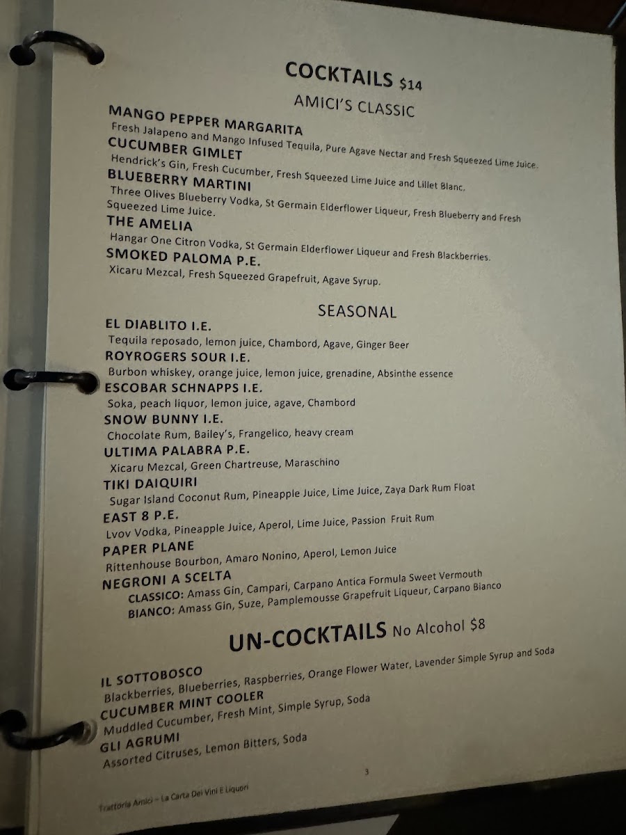 Menu Trattoria Amici At The Americana At Brand-4