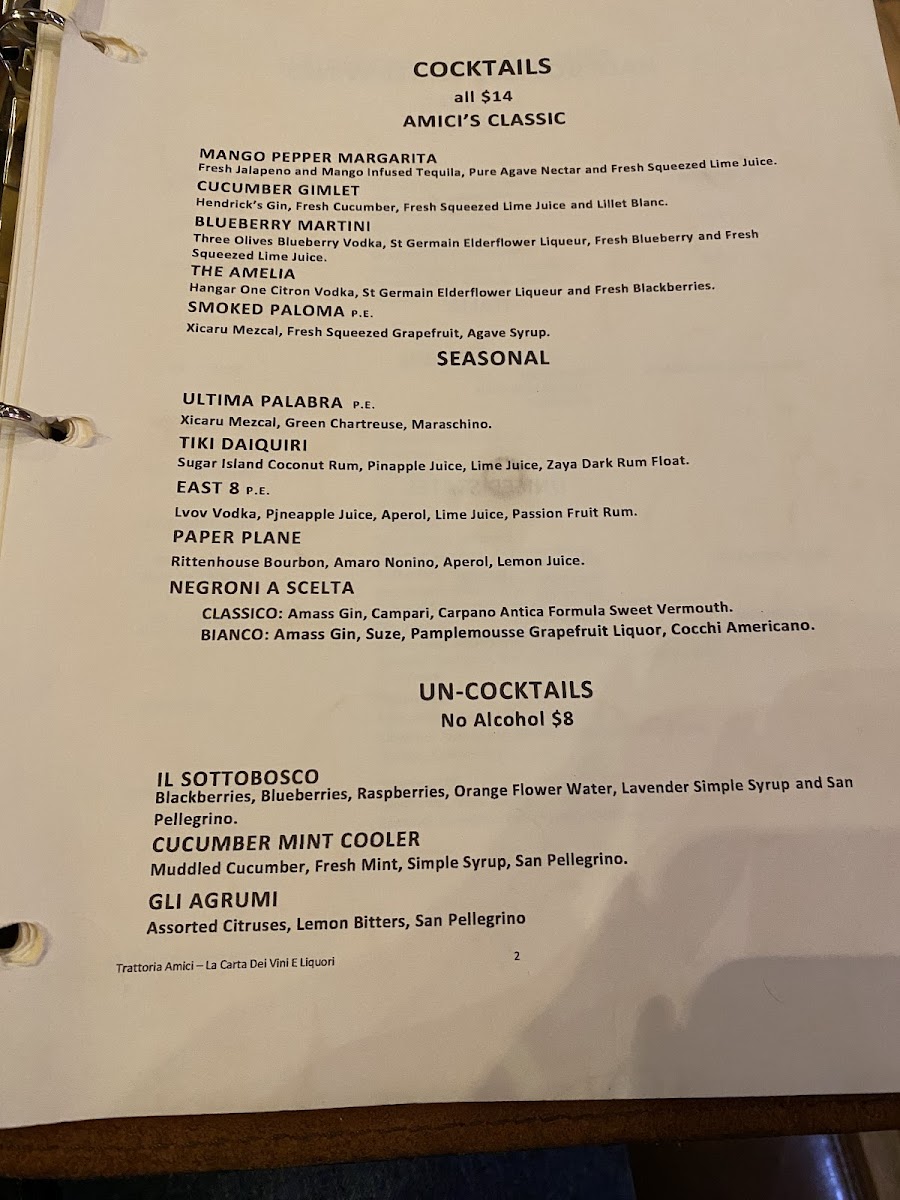 Menu Trattoria Amici At The Americana At Brand-5