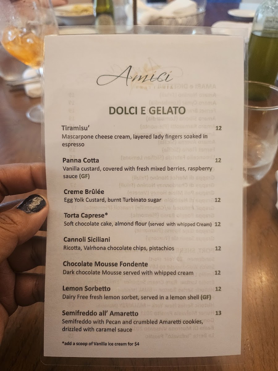 Menu Trattoria Amici At The Americana At Brand-7
