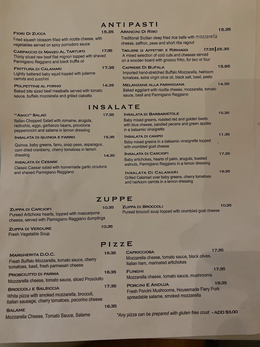 Menu Trattoria Amici At The Americana At Brand-8