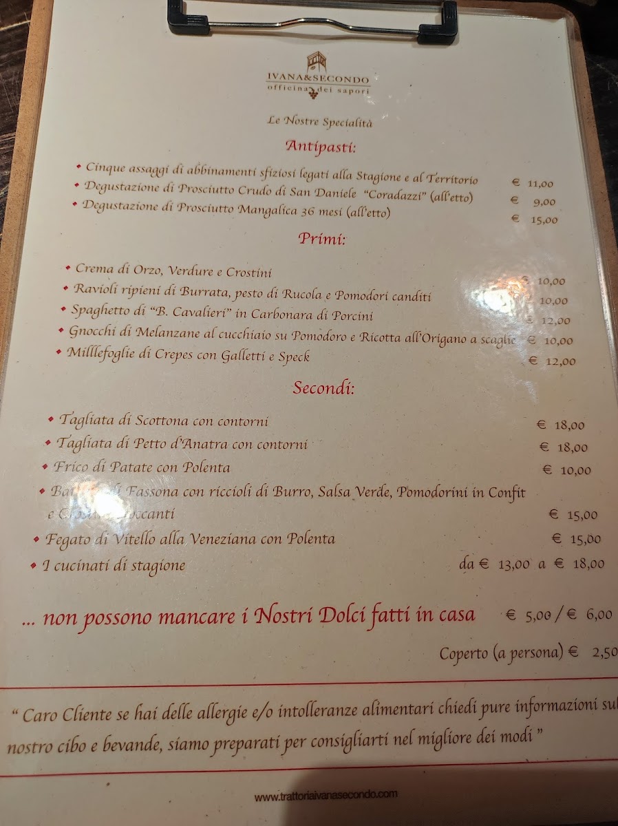 Menu Trattoria Da Ivana & Secondo-1