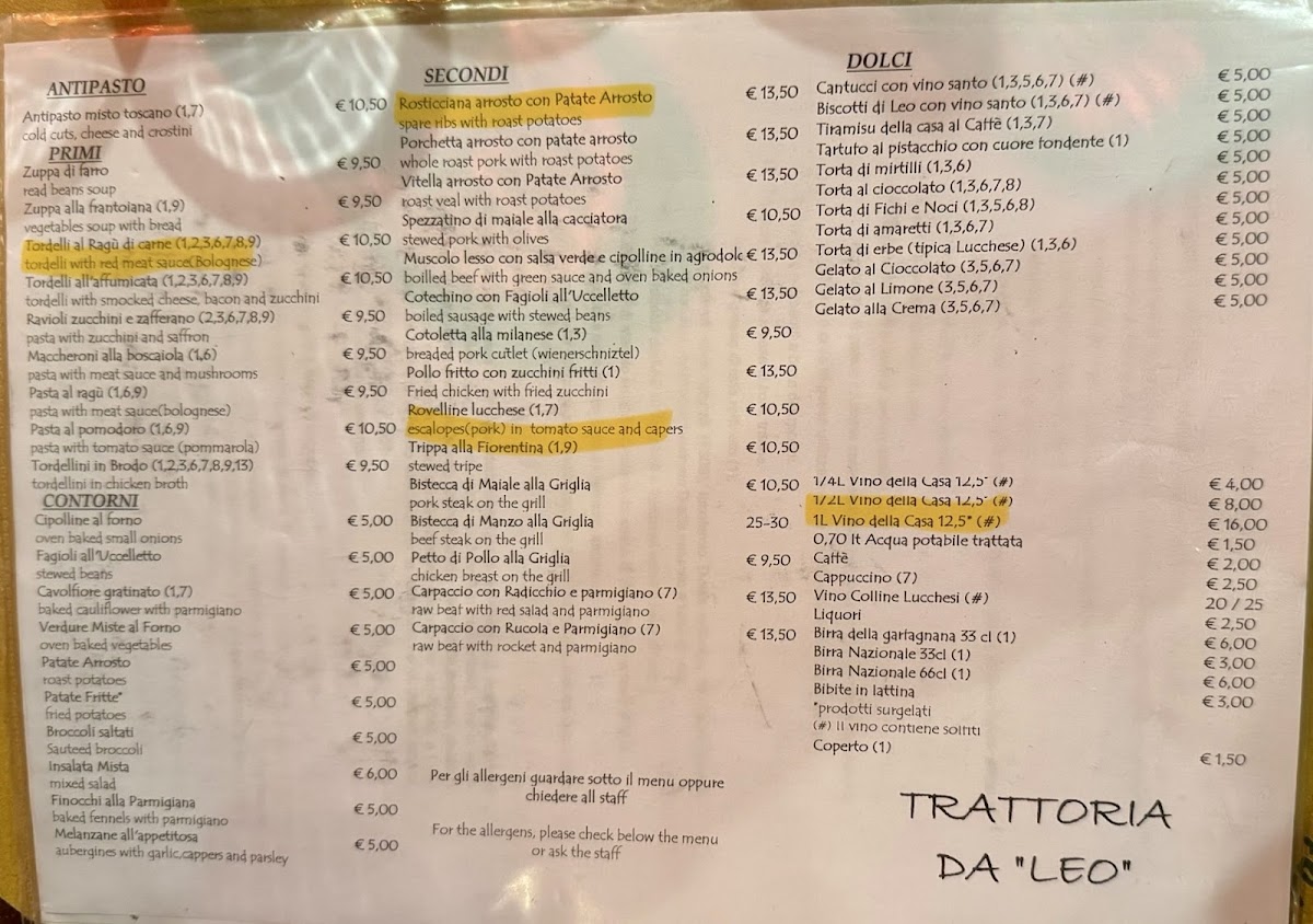Menu Trattoria Da Leo-1