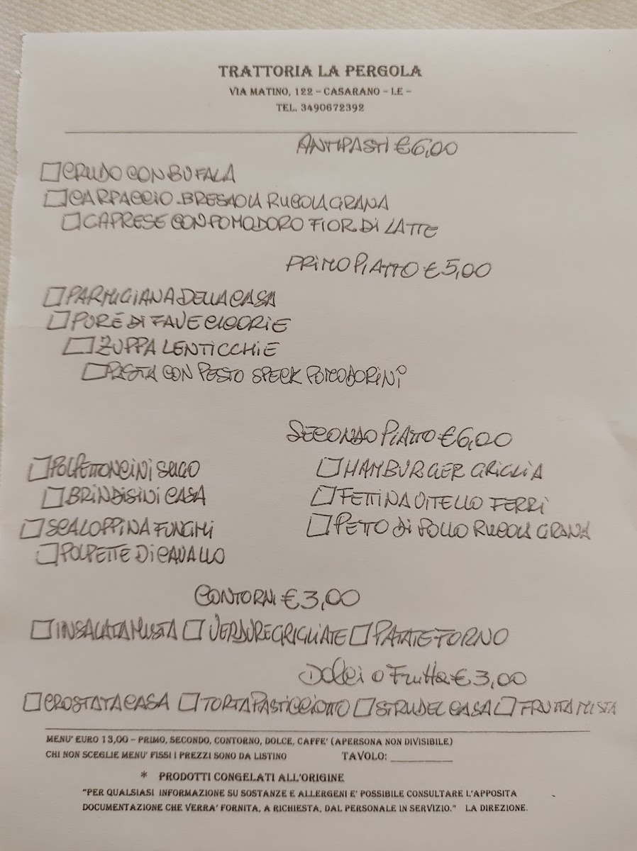 Menu Trattoria La Pergola Via Matino 122 Casarano-1