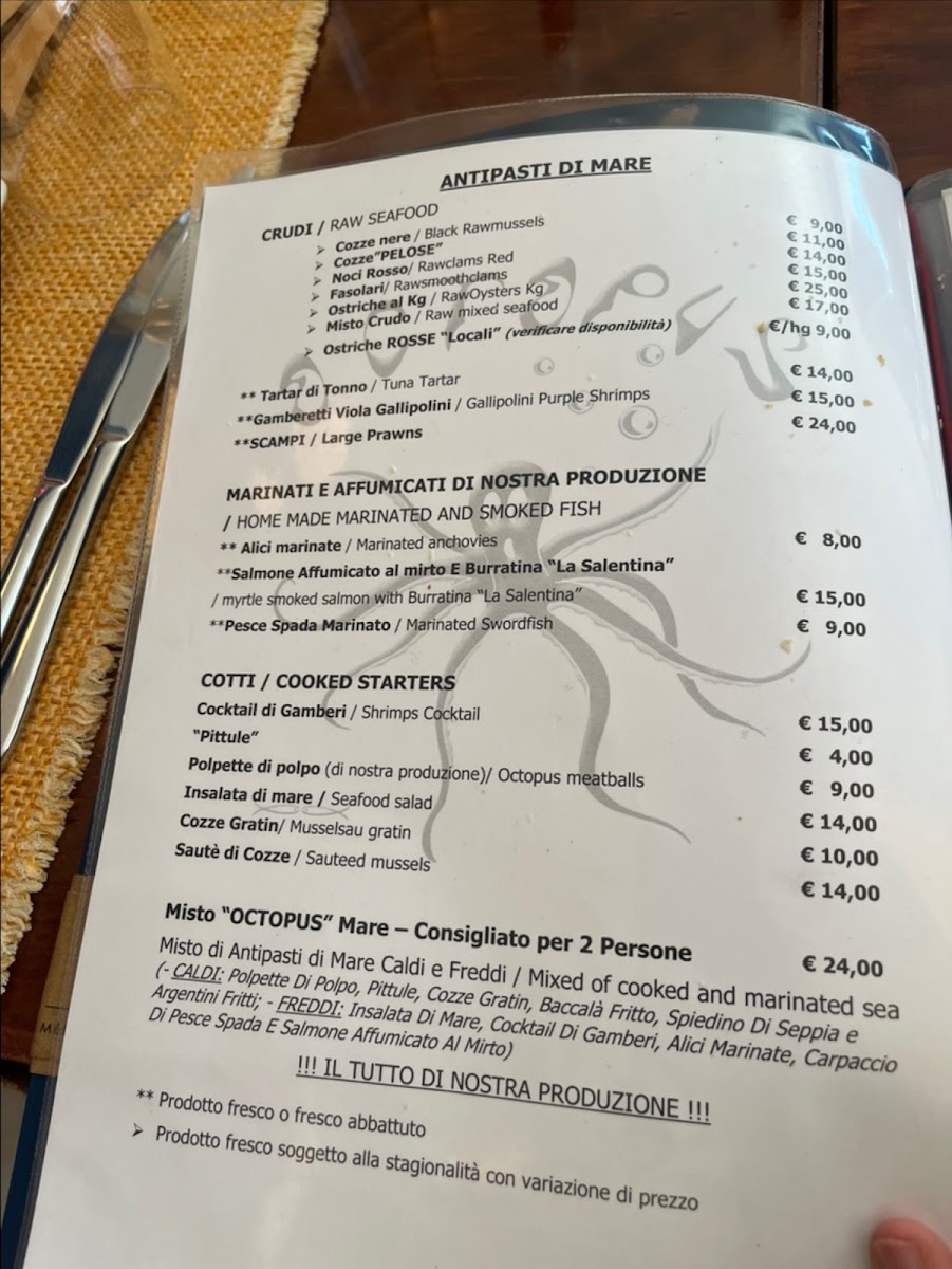Menu Trattoria Octopus ....dal 2003, Il Sapore Del Mare!!!-1