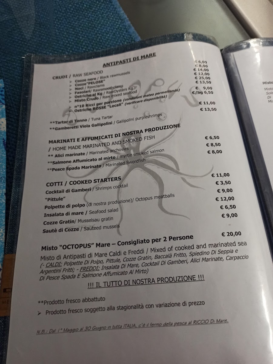 Menu Trattoria Octopus ....dal 2003, Il Sapore Del Mare!!!-7