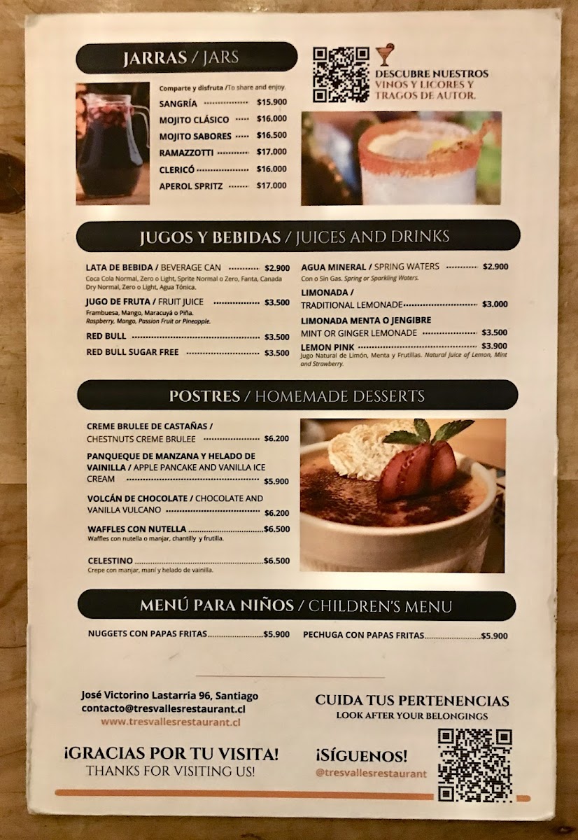 Menu Tres Valles Restaurant Lastarria-1