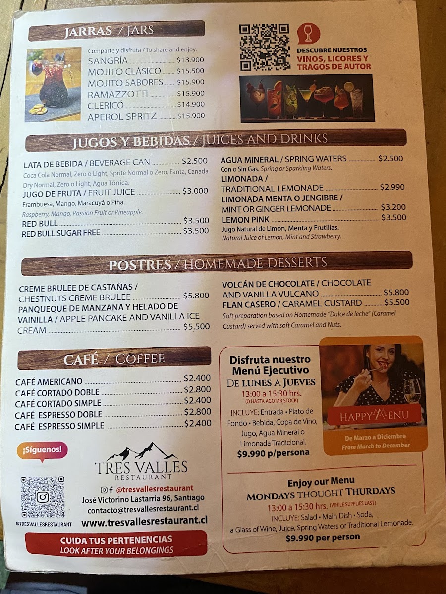 Menu Tres Valles Restaurant Lastarria-3