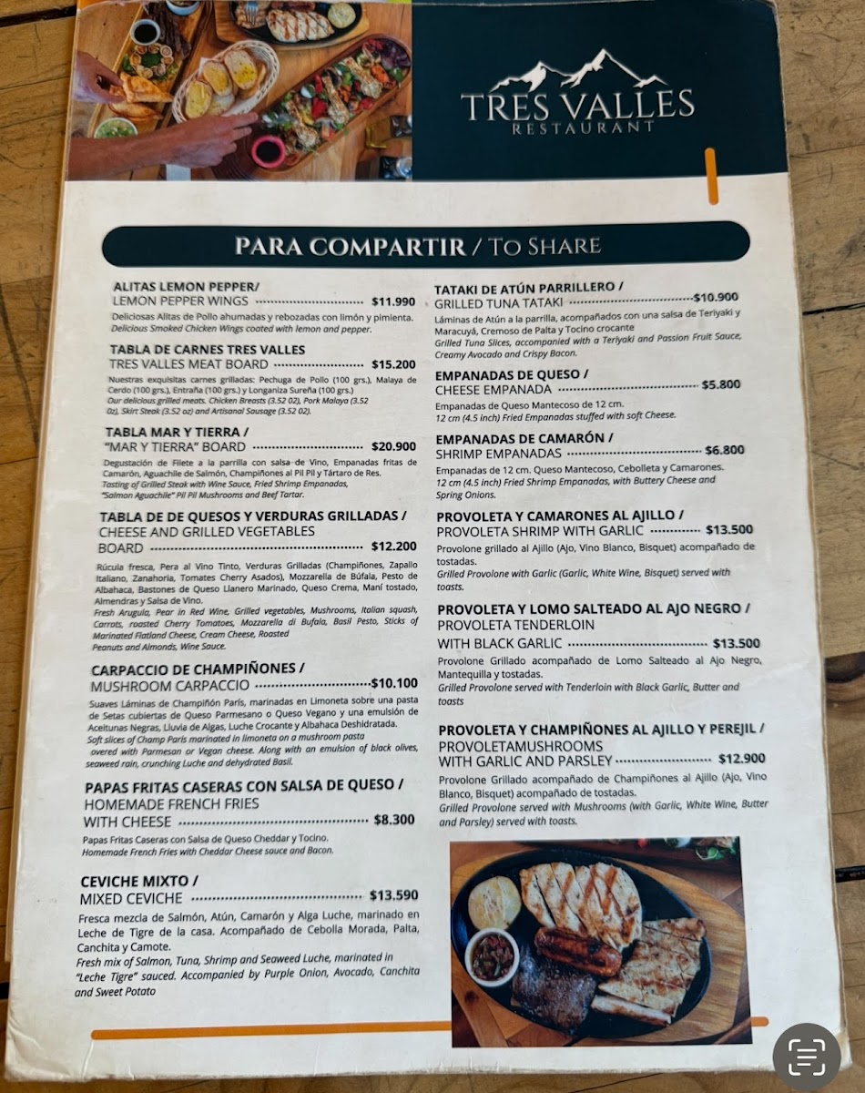 Menu Tres Valles Restaurant Lastarria-8