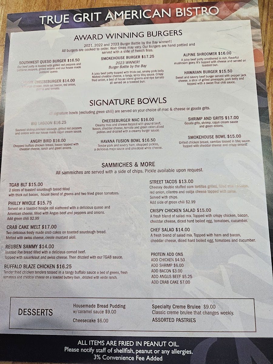 Menu True Grit American Bistro-1