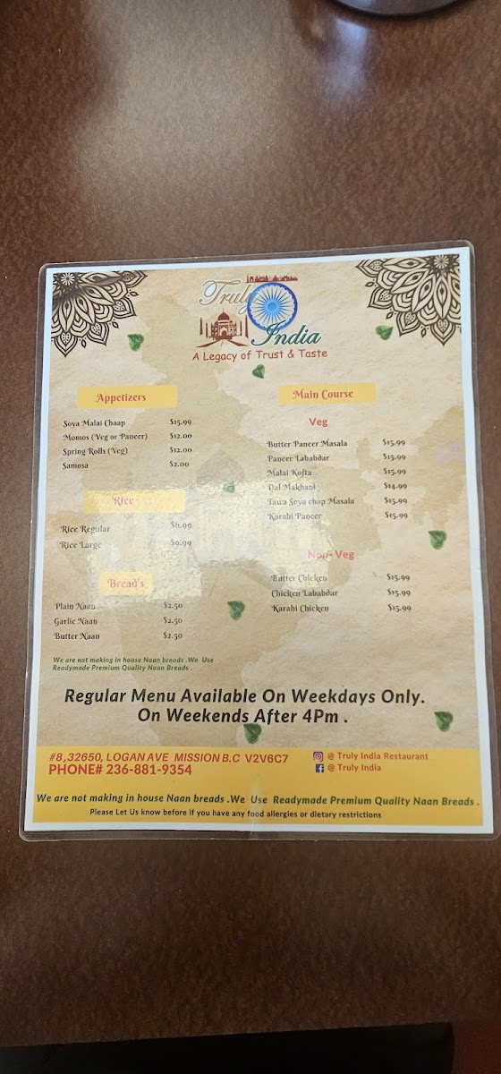 Menu Truly India-3