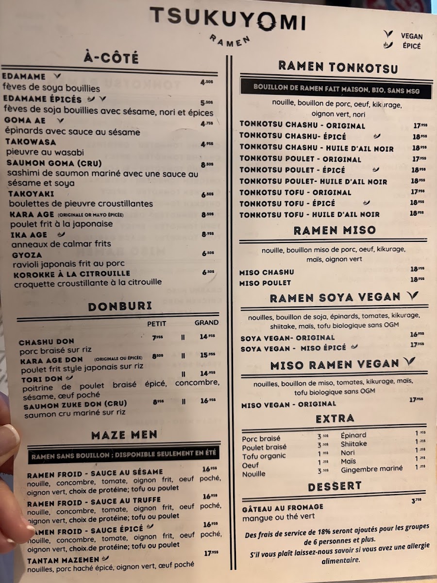 Menu Tsukuyomi Ramen - Bois Franc + Kinoya Japanese Cuisine-1
