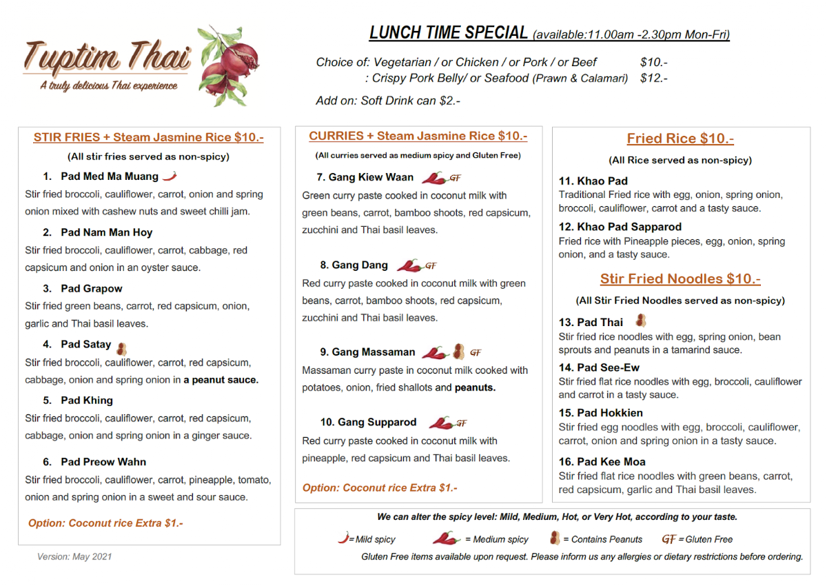 Menu Tuptim Thai Lara-1